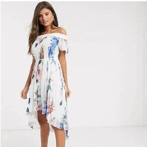 Ted Baker Luner Jamboree Pleated Off The Shoulder Maxi Dress-white